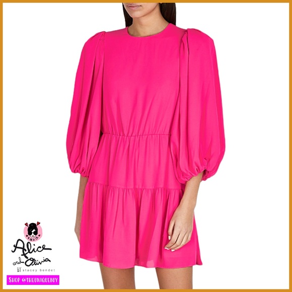 Alice + Olivia Shayla Bold Pink Puff Sleeve Mini Dress